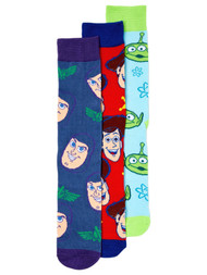 Toy Story Adult Mens 3 Pair Buzz Woody and Aliens Crew Socks Set