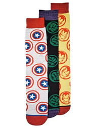 Marvel Adult Mens 3 Pair Cpt America Hulk and Iron Man Crew Socks Set