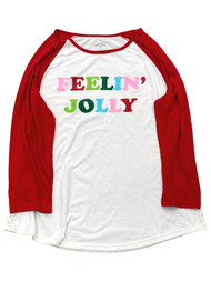 Womens Long Sleeve Red Feeling Jolly Christmas Holiday T-Shirt Tee Shirt