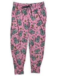 Womens Pink Kitty Cat Martini Meowtini Joggers Sleep Pants Pajama Bottoms