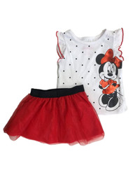Disney Infant Toddler Girls White Minnie Mouse Top With Red Tutu Skirt