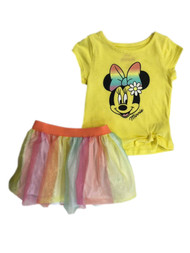Disney Infant Toddler Girls Yellow Minnie Mouse Top With Colorful Tutu Skirt