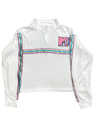 MTV JRs Womens White Sparkle Music Television Sweatshirt Sweat Shirt Top