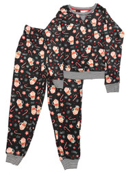 Womens Minky Soft Black Hot Cocoa Holiday Jogger Pajamas Sleep Set