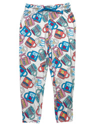 Womens White Coffee Cup Rise & Shine Joggers Sleep Pants Pajama Bottoms