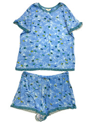 Womens Lightweight Blue Turtle Pajamas Shorts & Tee Shirt Sleep Set