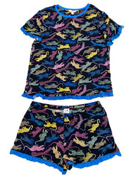 Womens Lightweight Colorful Leopard Pajamas Shorts & Tee Shirt Sleep Set