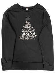 Womens Black & Silver Merry Christmas Holiday Sweatshirt Sweat Shirt