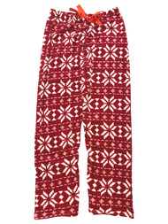 Womens Plush Red Snowflake Christmas Holiday Sleep Pants Pajama Bottoms