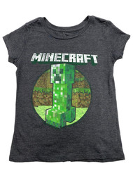 Minecraft Girls Short Sleeve Gray Creeper Mine Craft Tee Shirt T-Shirt