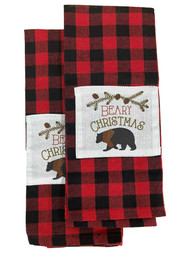 Beary Red Plaid Christmas Kitchen Towel Set, 2 Cotton Dish Towels