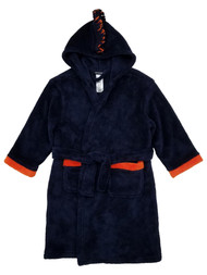 Joe Boxer Boys Navy Blue & Orange Plush Fleece Mohawk Hooded Bath Robe XS 4/5