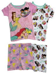 Disney Princess Girls 4pc Pajamas Pink Tee Shirt & Shorts Sleep Set 4