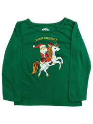 Toddler Girls Green Santa Claus Unicorn Christmas Holiday Tee Shirt