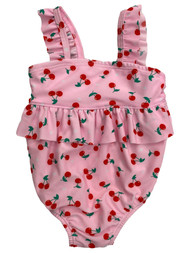 Infant Girls Ruffled Pink Cherry 1pc Baby Swimming Swim Suit