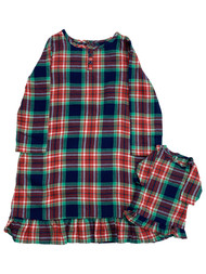 Toddler Girls Red Green Blue Plaid Flannel Nightgown & Doll Dress Sleep Set