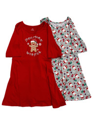 Girls 2pc Santa Claus & Gingerbread Cookie Christmas Holiday Dress Set