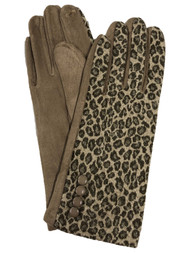 Womens Brown & Tan Leopard Print Stretch Fit Text & Tech Touchscreen Gloves
