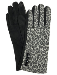 Womens Gray & Black Leopard Print Stretch Fit Text & Tech Touchscreen Gloves