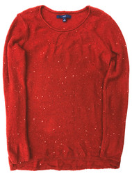 Womens Red Sequin Convertible Crew & Cowl Neck Christmas Holiday Sweater