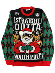 Mens Straight Outa North Pole Santa Light Up Christmas Holiday Sweater