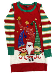 Womens Red Sequin Elf Long Tunic Style Christmas Holiday Sweater