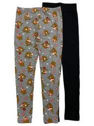 Womens 2pr Fleece Lined Sloth Christmas Trees Holiday Leggings Pants