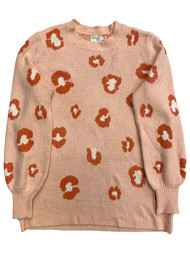 Womens Plus Size Soft Pink & Peach Leopard Print Pull-Over Sweater Top