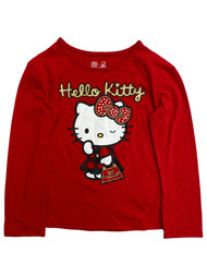 365 Kid Girls Long Sleeve Red Sparkle Hello Kitty Tee Shirt T-Shirt