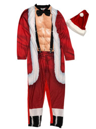 Mens Sexy Santa Christmas Holiday Union Suit Blanket Sleeper Pajamas & Hat Small