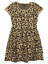 My Michelle Girls Tan & Brown Leopard Animal Print Knit Dress
