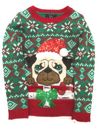 It's Our Time Girls Green Sequin Puppy Dog Holiday Christmas Sweater Large 10-12