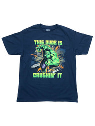 The Incredible Hulk Boys Blue Short Sleeve Dude iCrushing it Tee Shirt XL 14-16