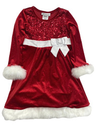 Girls Red & White Long Sleeve Sequin Christmas Holiday Sparkle Dress