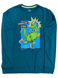 Athletic Works Boys Silky Blue Long Sleeve Football Dino T-Rex Shirt