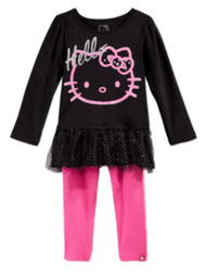 Hello Kitty Toddler Little Girls 2 PC Set Black Glittery Shirt Pink Leggings 2T
