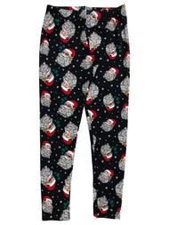 Junior Womens Black Santa Stretch Fit Christmas Holiday Leggings Pants
