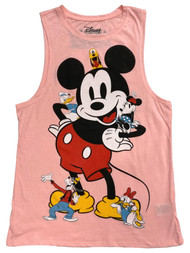 Disney Juniors Womens Pink Minnie & Mickey Mouse Tank Top Shirt T-Shirt