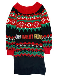 Junior Womens Black & Red What Fun Sequin Christmas Holiday Sweater Dress