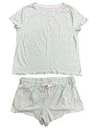 Womens Lightweight Blue Floral Pajamas Shorts & Tee Shirt Sleep Set