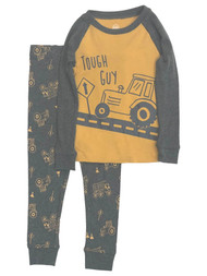 Toddler Boys Yellow Cotton Tough Guy Pajamas Tractor Construction Sleep Set 2T
