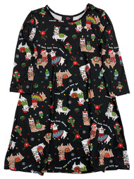 Girls Christmas Llamas Holiday Tee Shirt Dress