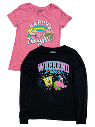 Spongebob Womens (Juniors) Pink & Black 2pc Patrick T-Shirt Tee Shirt Set