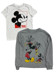 Disney Mickey Mouse Womens (Juniors) Gray & White 2pc T-Shirt Tee Shirt Set