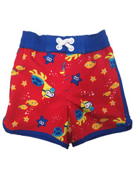 Infant Boys Red & Blue Turtle & Fish Swim Trunks Board Shorts