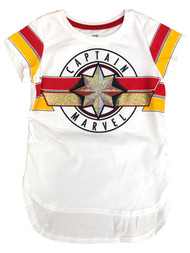 Captain Marvel Girls Short Sleeve White Sparkle Tee Shirt T-Shirt XS (4/5)