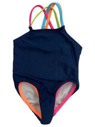 Infant and Toddler Girls Navy Blue & Neon 1pc Baby Swimming Swim Suit