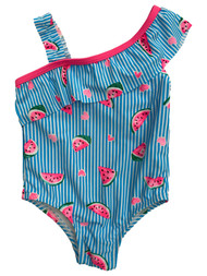 Infant and Toddler Girls Blue & White Watermelon Print 1pc Baby Swim Suit