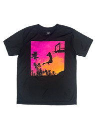Boys Black Athletic Sunset Slam Dunk Basketball Short Sleeve T-Shirt