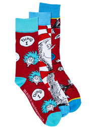 Bioworld Adult Mens 3 Pair Dr Seuss Cat in the Hat Crew Socks Set